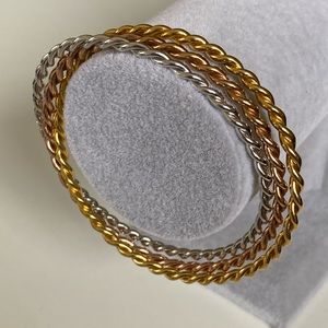 925 Silver handmade connected 3 twisted bangles